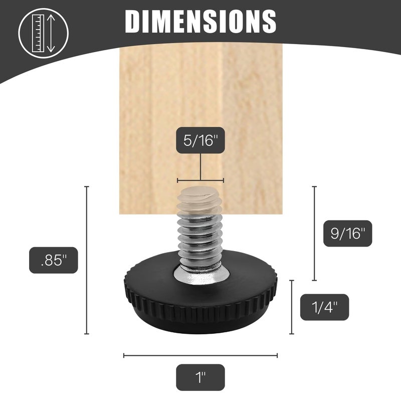Project Patio 5/16-18 Stainless Steel Adjustable Furniture Levelers and Threaded Screw-in Leveling Feet Glides for Table and Chair Legs - 16-Pack - Image 3